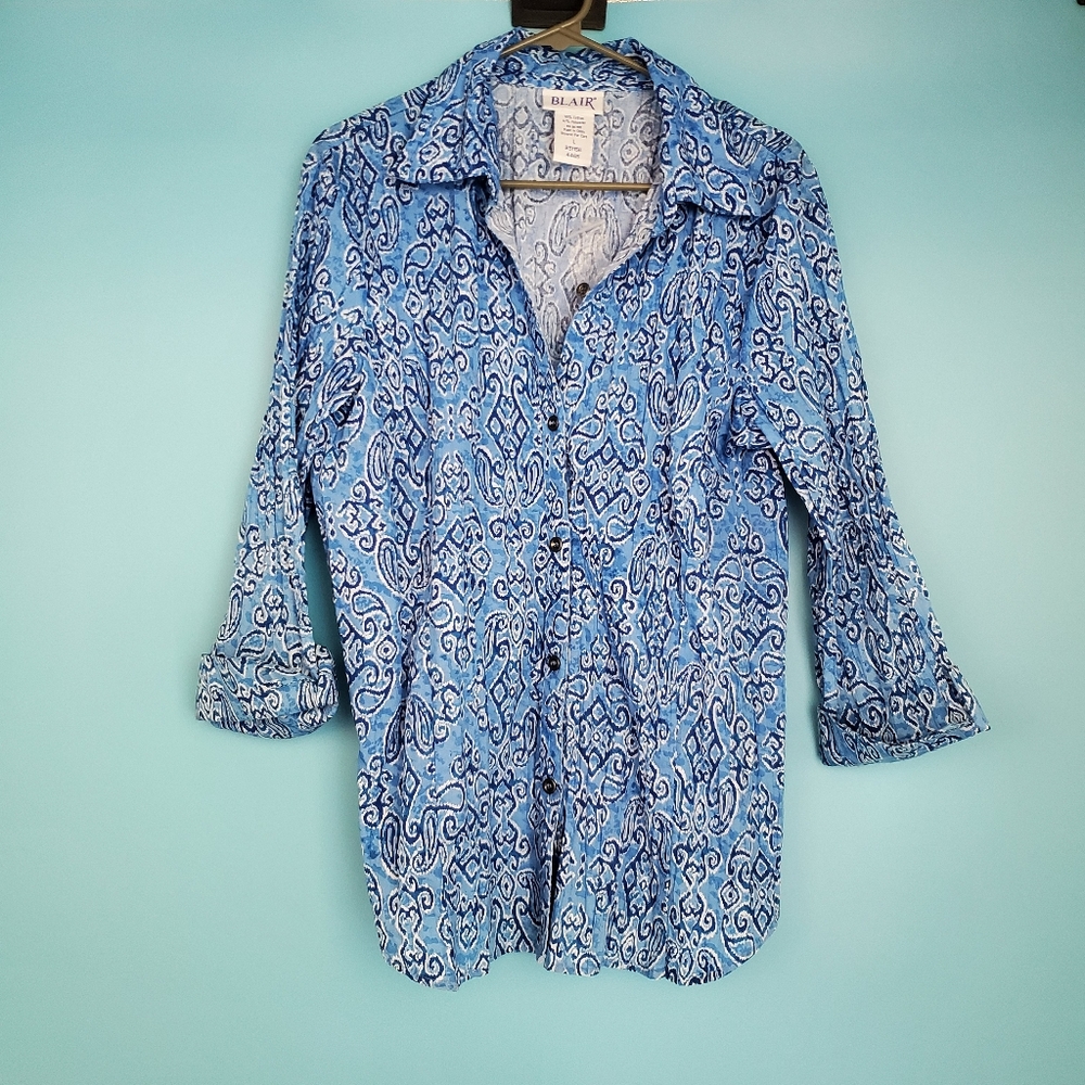 Blair Button Up Shirt Size Large 3/4 Sleeve Shirt